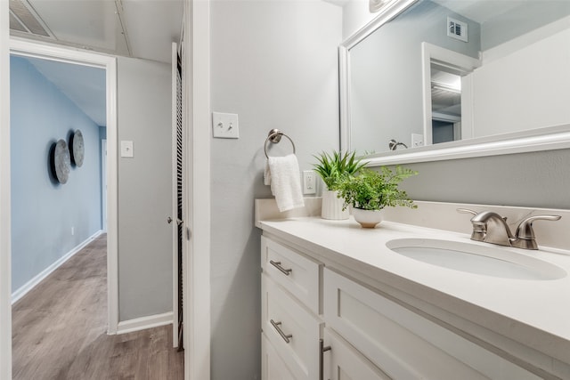 bathroom with vanity and wood-type flooring