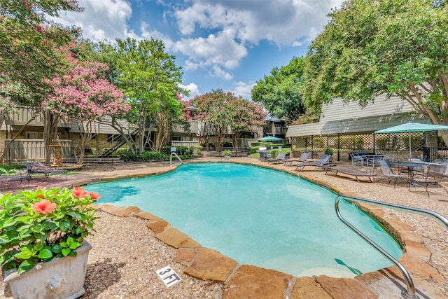 view of swimming pool featuring a patio