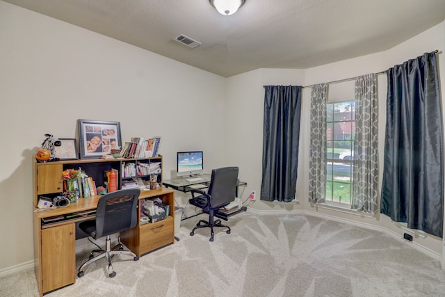 view of carpeted home office