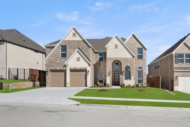 view of front of home featuring a front lawn and a garage