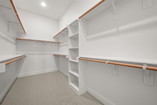 spacious closet featuring light carpet