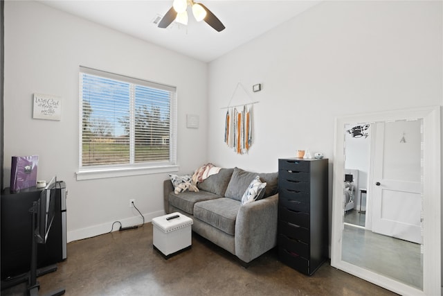 interior space featuring ceiling fan