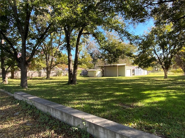 view of yard with a storage shed