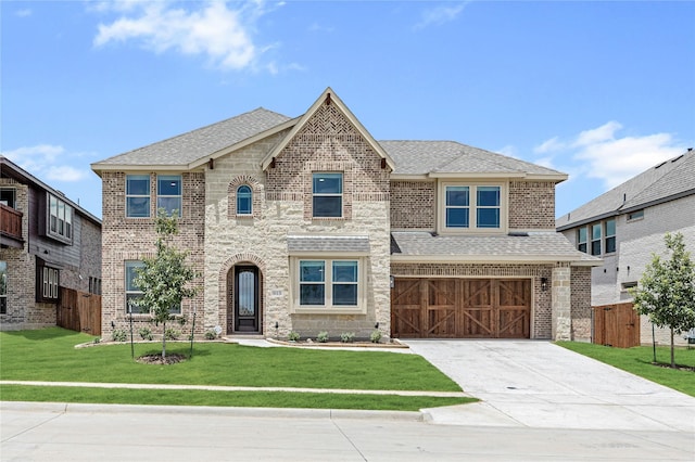 view of front facade featuring a garage and a front yard