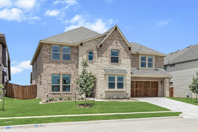 view of front facade with a garage and a front yard