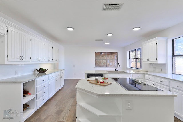 kitchen featuring white cabinetry, a center island, and sink