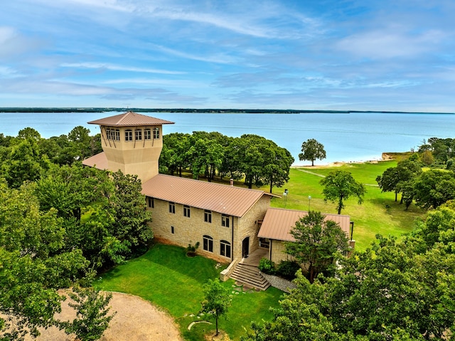 bird's eye view featuring a water view