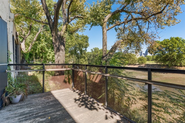 wooden balcony with a wooden deck