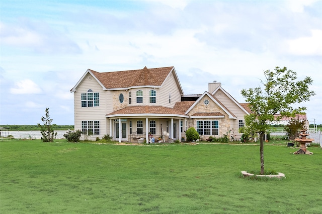 view of front of property featuring a front lawn