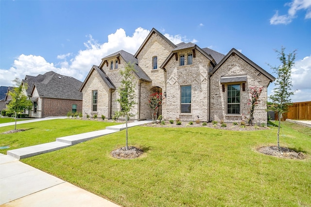 french provincial home with a front yard