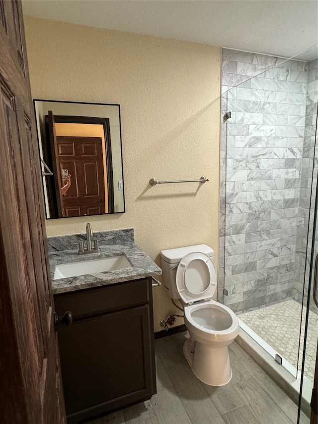 bathroom with vanity, toilet, and an enclosed shower