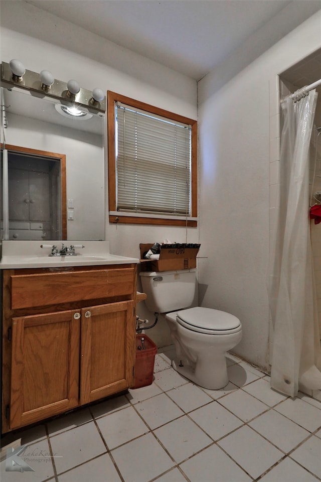 bathroom with tile patterned flooring, toilet, and vanity