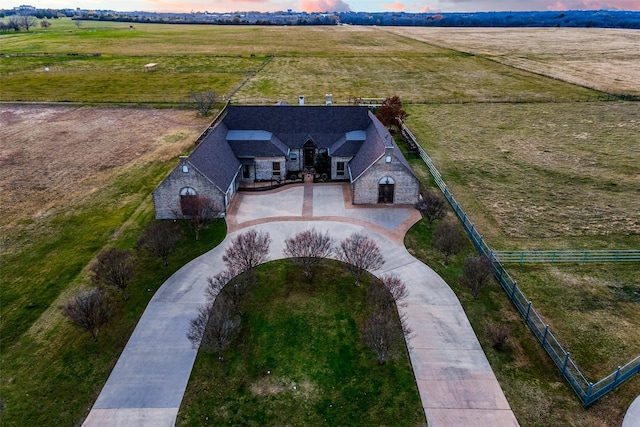 aerial view at dusk with a rural view