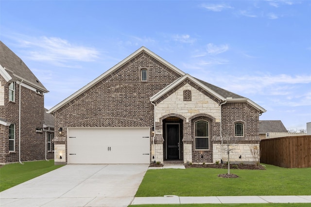 view of front facade featuring a front yard and a garage