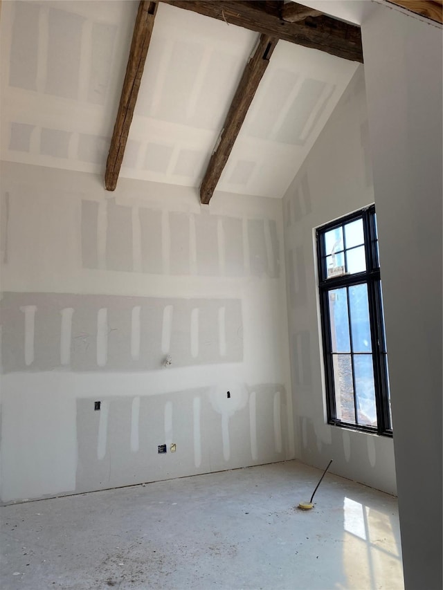 spare room with lofted ceiling