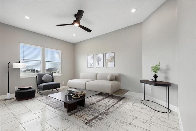 living room with ceiling fan