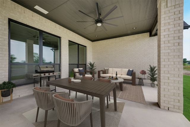 view of patio / terrace with ceiling fan and outdoor lounge area