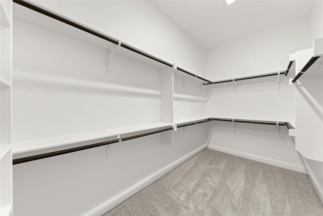 walk in closet with light carpet