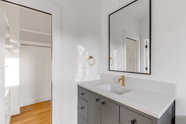 bathroom with vanity and hardwood / wood-style floors