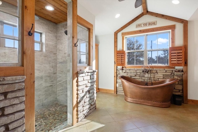 interior space featuring lofted ceiling with beams