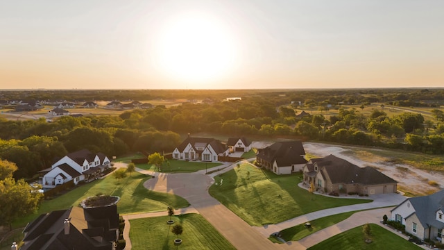 view of aerial view at dusk