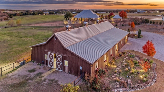 view of aerial view at dusk