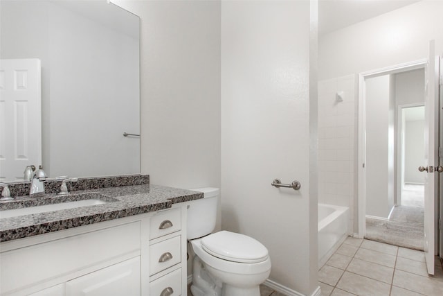 full bathroom with tile patterned floors, vanity, shower / bathtub combination, and toilet