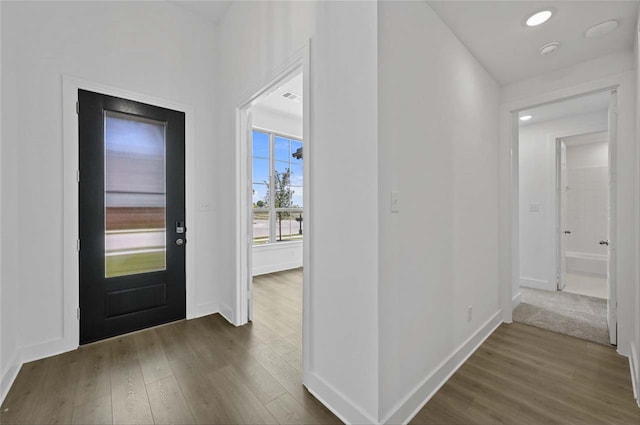 entrance foyer with dark hardwood / wood-style flooring