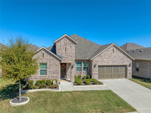 craftsman house with a front yard and a garage