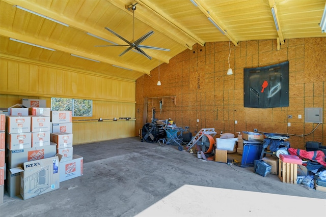 garage featuring ceiling fan