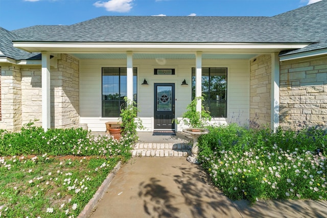 view of exterior entry featuring a porch