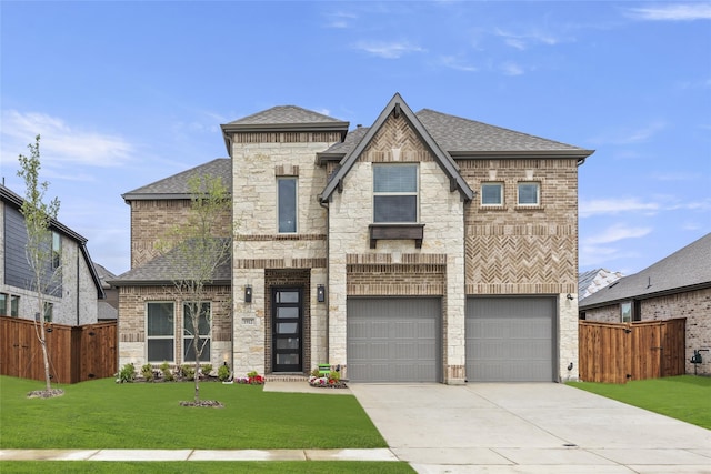 view of front of home featuring a garage and a front lawn