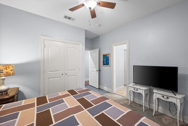 bedroom with a closet and ceiling fan