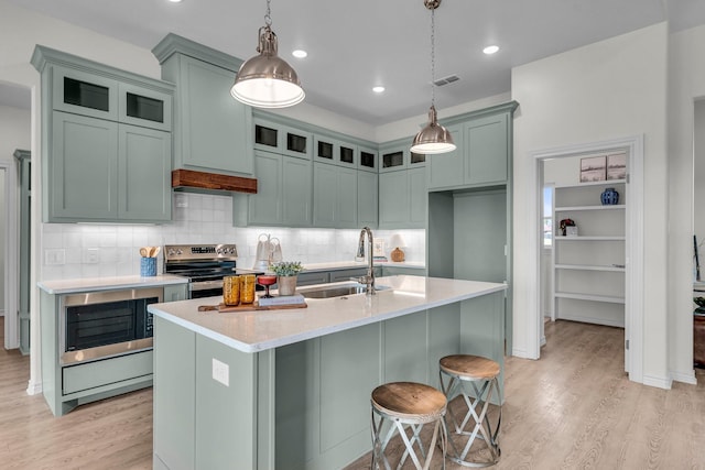 227 Rio Grande, Abilene, TX 79606 - kitchen with stainless steel appliances, light countertops, light wood finished floors, backsplash, and recessed lighting