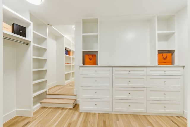 walk in closet with light wood-type flooring