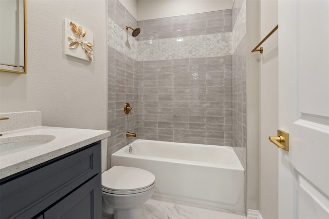 full bathroom with vanity, toilet, tile patterned floors, and tiled shower / bath