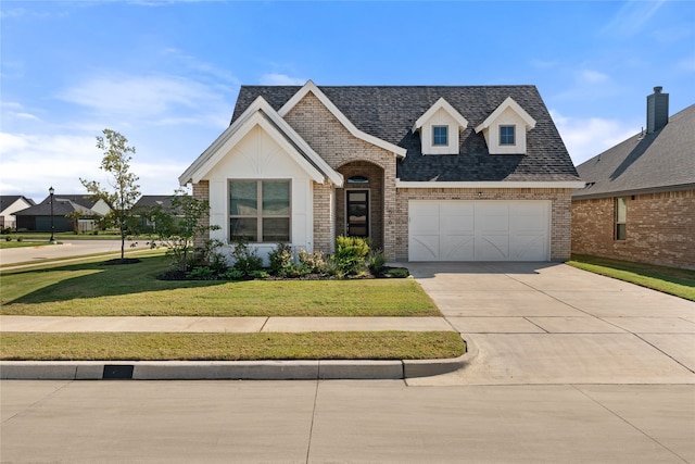 view of front of property featuring a front yard and a garage