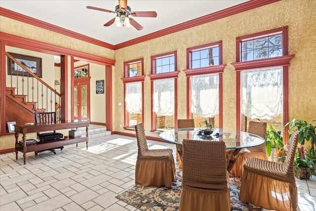 interior space featuring ceiling fan