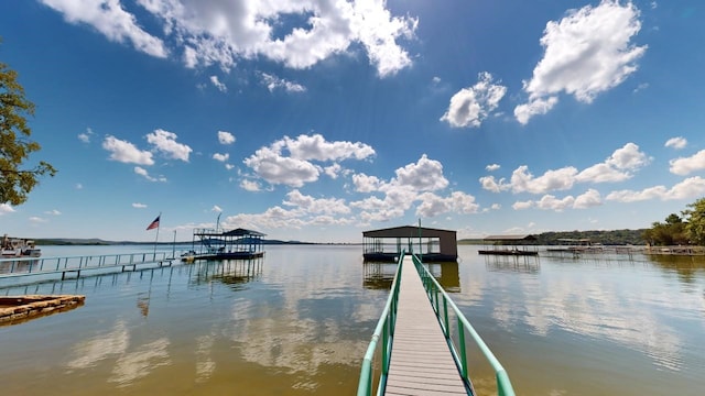 view of dock with a water view