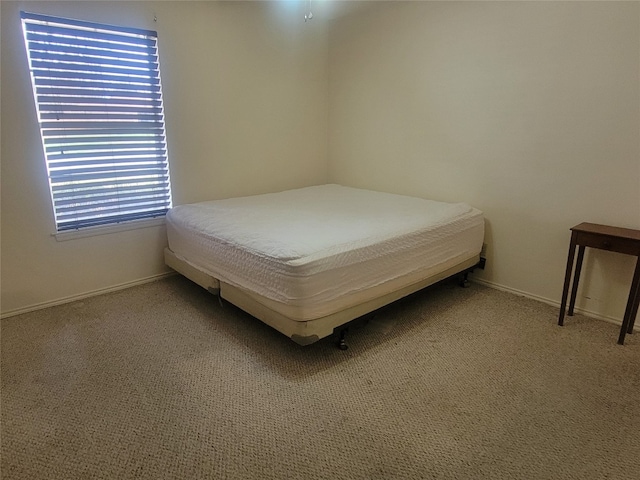 bedroom with light colored carpet and multiple windows