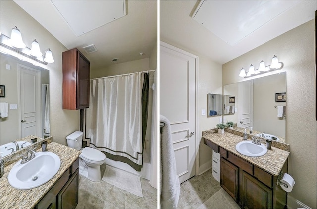 bathroom with vanity, tile floors, and toilet