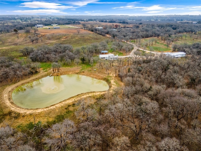 bird's eye view with a rural view and a water view