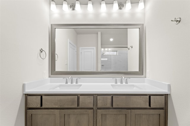 bathroom with vanity and walk in shower