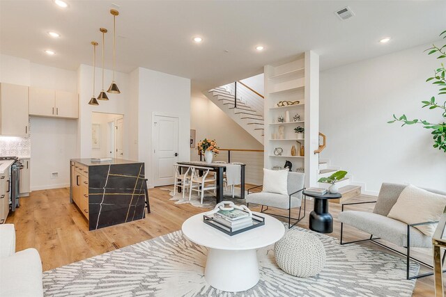 living room with light wood-type flooring