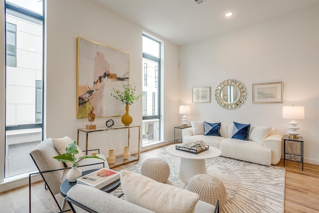 living room with light wood-type flooring