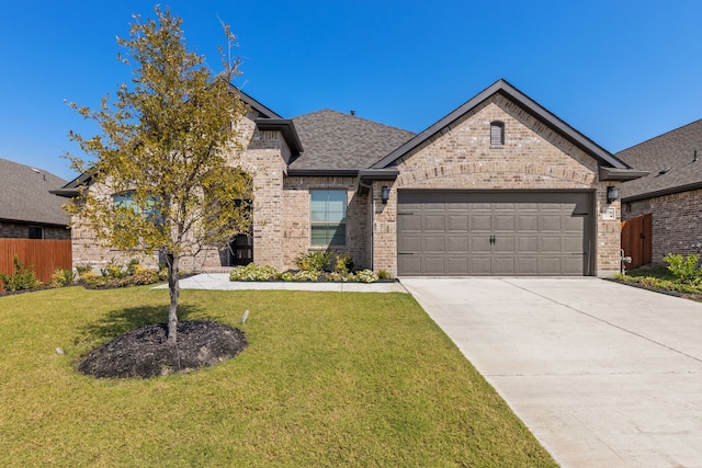 view of front of house featuring a front yard and a garage