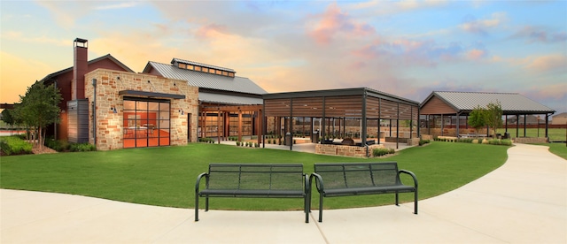 view of community featuring a gazebo and a lawn