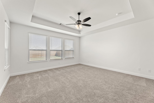 unfurnished room featuring carpet floors and a raised ceiling