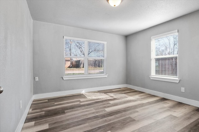 spare room with plenty of natural light, a textured ceiling, and wood-type flooring