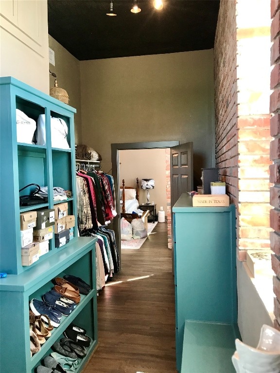 interior space with dark wood-type flooring